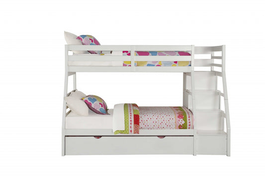 95inches X 56inches X 65inches Twin Over Full White Storage Ladder And